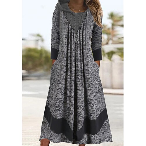 

Women's Sweater Dress Hoodie Dress Knit Dress Midi Dress Dark Gray 3/4 Length Sleeve Color Block Zipper Winter Fall Autumn Hooded Stylish Vacation Weekend 2022 S M L XL XXL 3XL