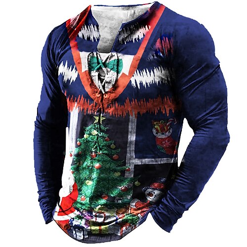 

Men's T shirt Tee Tee Graphic Tree Collar Blue 3D Print Outdoor Christmas Long Sleeve Lace up Print Clothing Apparel Basic Designer Casual Classic