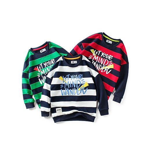 

Kids Boys Sweatshirt Pullover Letter Stripe Long Sleeve Children Top Casual Sweatshirt Fashion Daily Green Red White Winter 7-13 Years