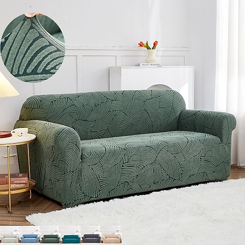 

Stretch Sofa Cover Slipcover Jacquard Elastic Sectional Couch Armchair Loveseat 4 or 3 Seater L Shape Grey Botanical Plants Soft Durable Washable