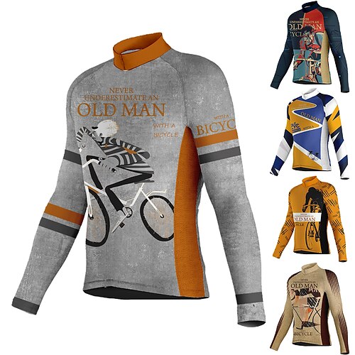 

Men's Cycling Jersey Long Sleeve Bike Jersey Top with 3 Rear Pockets Mountain Bike MTB Road Bike Cycling Breathable Quick Dry Moisture Wicking Reflective Strips Dark Blue Orange Brown Graphic Spandex