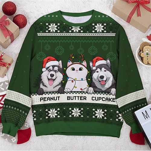 

Men's Sweatshirt Pullover Green Red Crew Neck Animal Graphic Prints Print Christmas Daily Sports 3D Print Basic Streetwear Designer Spring & Fall Clothing Apparel Hoodies Sweatshirts