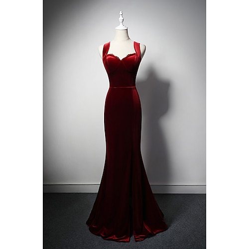 

Mermaid / Trumpet Evening Gown Sexy Dress Formal Floor Length Sleeveless Spaghetti Strap Velvet with Pleats 2022