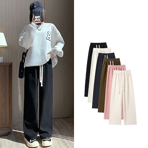 

Women's Wide Leg Pants Trousers Elastic Drawstring Design Straight Leg Plain Sports Classic Regular Winter Green Black Pink Dark Coffee Dark Gray