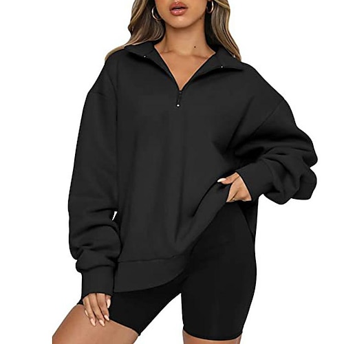 

winter 2022 women's large half zip pullover long sleeve sweatshirt quarter zip hoodie sweatshirt