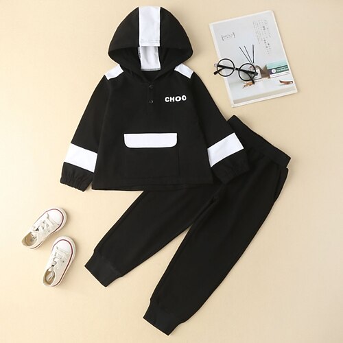 

2 Pieces Toddler Boys Hoodie & Pants Outfit Graphic Long Sleeve Set Casual Daily Winter Fall 3-7 Years Black