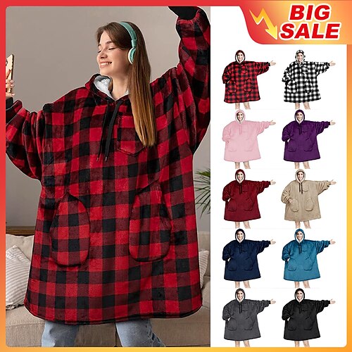 

Ovesized Wearable Blanket Hoodie, Sherpa Fleece Blanket for Women Men Flannel Sherpa Soft Warm Cozy Blanket Jacket Sweater Gift for Adult Teens One Size