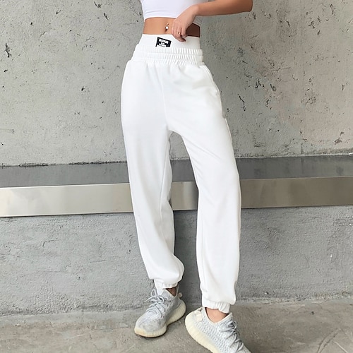 

Women's Sweatpants Joggers Cotton Blend Black White Hip Hop Athleisure Sports Weekend Side Pockets Full Length Comfort Plain S M L