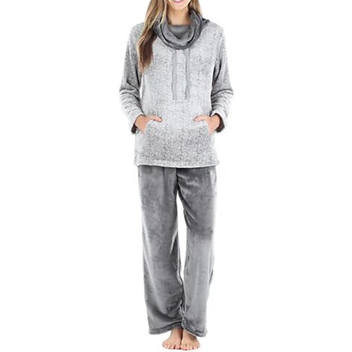 

Women's Loungewear Sets Sleepwear 2 Pieces Pure Color Fashion Simple Comfort Home Daily Vacation Cotton Halter Neck Long Sleeve Pullover Pant Pocket Winter Fall Gray