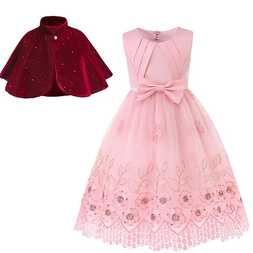 

2 Pieces Toddler Girls' Solid Color Dress & Coat Set Sleeveless Active Formal 3-7 Years Spring claret Pink