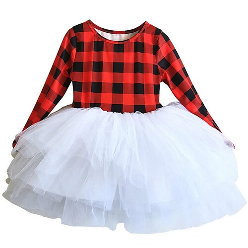 

Kids Girls' Christmas Dress Plaid A Line Dress Dress Party Crewneck Long Sleeve Fashion Dress 3-7 Years Winter Red / Cute / Fall