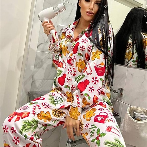 

Santa Claus Mrs.Claus Outfits Christmas Pajamas Women's Christmas Christmas Christmas Eve Adults' Party Christmas Home Wear Cotton Top Pants
