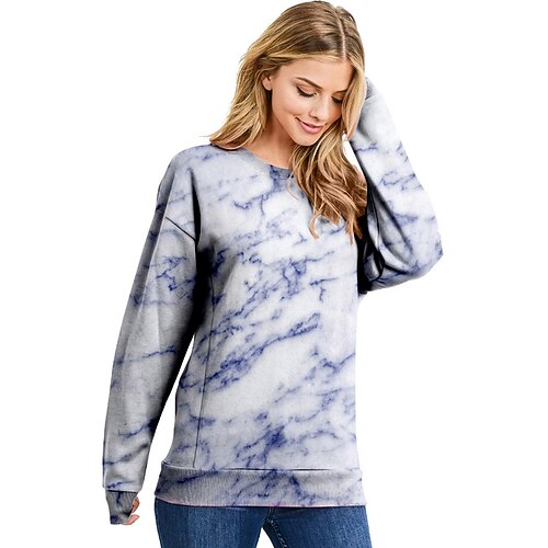 

Women's Sweatshirt Pullover Basic Green Blue Purple Geometric Tie Dye Casual Round Neck Long Sleeve S M L XL 2XL