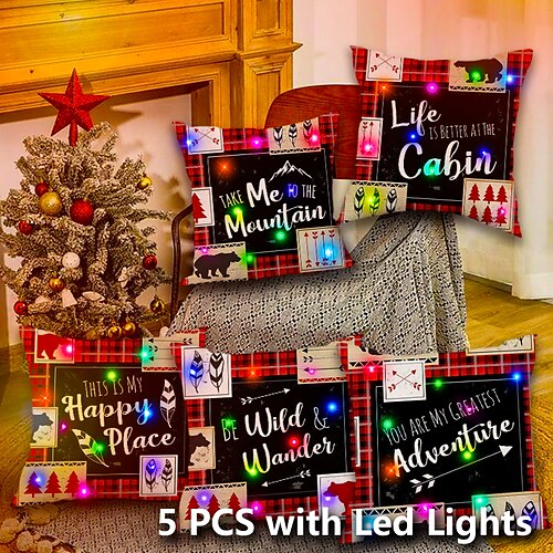 

Christmas LED Lights Throw Pillow Cover 5PC Santa Claus Soft Decorative Square Cushion Pillowcase for Bedroom Livingroom Sofa Couch Chair Superior Quality