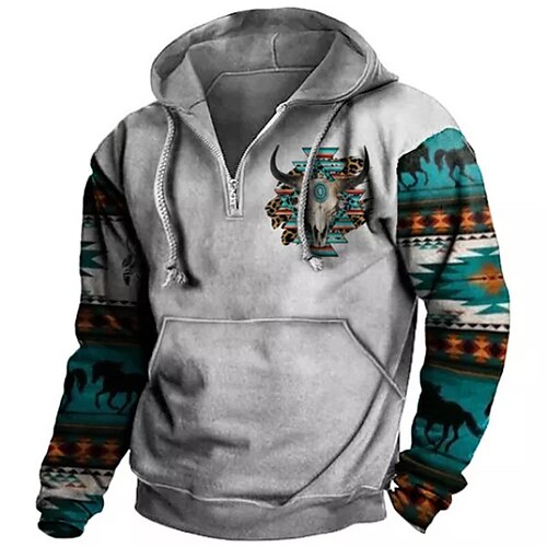 

Homens Moletons com zíper Estacionar Azul Marron Cinzento Com Capuz Estilo Boêmio Estampas Abstratas Half Zip Bolso frontal Diário Feriado Para Noite Impressão 3D Básico Designer Casual Primavera