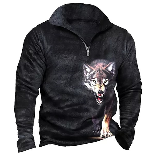 

Men's Zip Up Sweatshirt Pullover Quarter Zipper Sweatshirt Black Half Zip Animal Wolf Graphic Prints Zipper Print Daily Sports 3D Print Basic Designer Casual Spring & Fall Clothing Apparel Hoodies