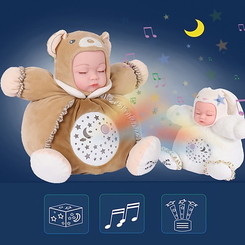 

Brinquedos de pelúcia de projeção de luz das estrelas de 6 polegadas, crianças reconfortantes dormindo com bonecas de urso, música luminosa, bonecas transfronteiriças