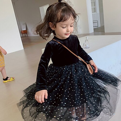 

Kids Girls' Dress Paisley A Line Dress Above Knee Dress Outdoor Crew Neck Long Sleeve Active Dress 3-7 Years Winter Black