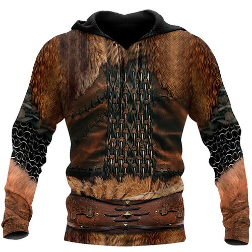 

Men's Pullover Hoodie Sweatshirt Brown Hooded Graphic Prints Viking Print Daily Sports 3D Print Basic Streetwear Designer Spring Fall Clothing Apparel Hoodies Sweatshirts Long Sleeve