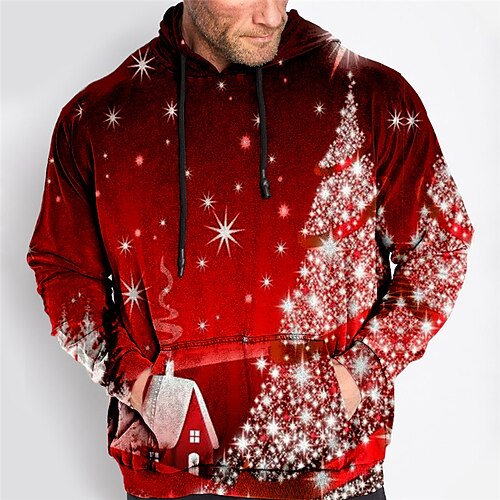 

Men's Plus Size Pullover Hoodie Sweatshirt Big and Tall Christmas Tree Hooded Long Sleeve Spring & Fall Basic Fashion Streetwear Comfortable Work Daily Wear Tops