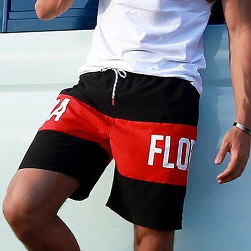 

Men's Swim Shorts Swim Trunks Board Shorts Pocket Drawstring Elastic Waist Graphic Letter Comfort Breathable Knee Length Casual Daily Holiday Classic Style Casual / Sporty Black Red Micro-elastic