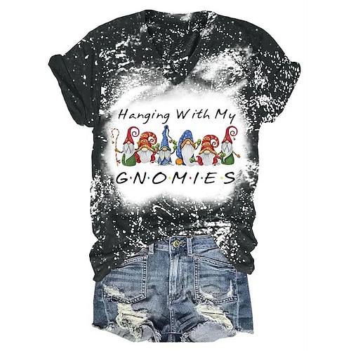 

Women's Plus Size Christmas Tops T shirt Tee Letter Santa Claus Print Short Sleeve V Neck Casual Daily Polyester Winter Fall Green Black / Weekend