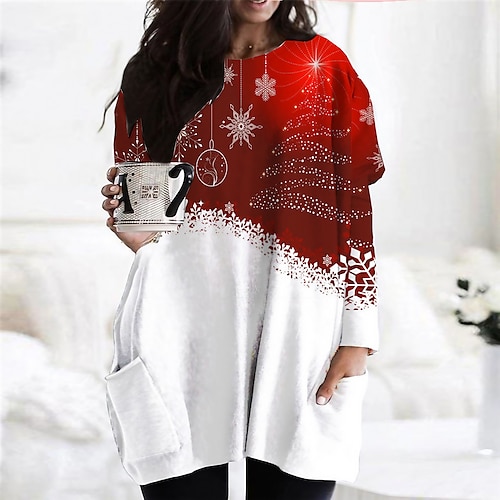 

Women's Plus Size Christmas Dress Christmas Tree Long Sleeve Winter Fall Casual Festival Mini Dress Going out Dress