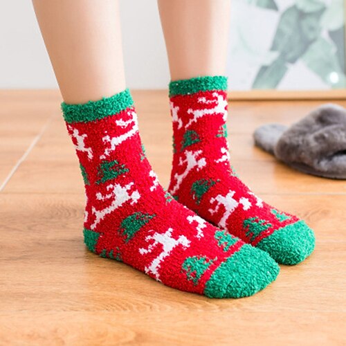 

Women's 1 Pair Socks Slipper Socks Warm Fashion Cute Polyester Cartoon Christmas Christmas Casual Daily Warm Winter Fall Green Black Wine