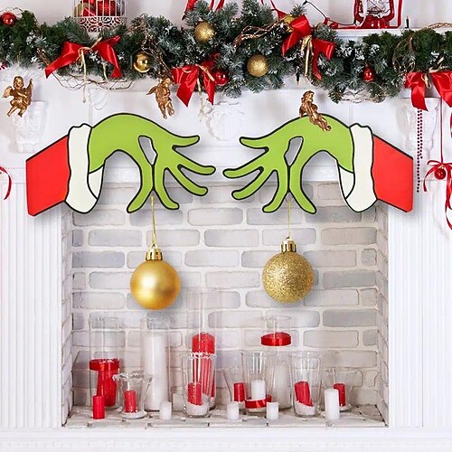 

1pc Christmas Grinch Door Decoration, Hand Shaped Door Decoration With Hanging Hole