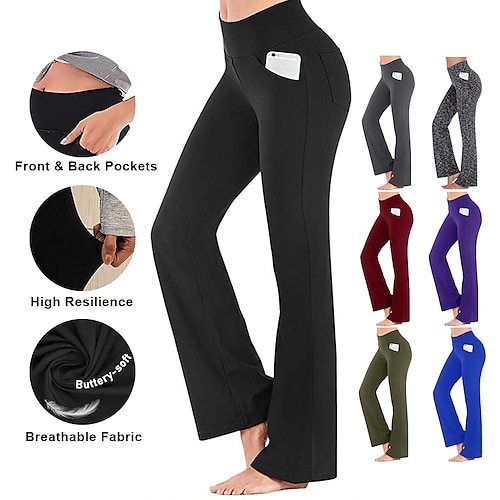 

Women's Yoga Pants Side Pockets Wide Leg High Waist Yoga Fitness Gym Workout Bottoms Dark Grey Black Purple Spandex Sports Activewear High Elasticity / Athletic / Athleisure