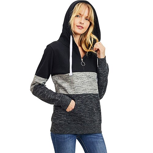 

Women's Hoodie Sweatshirt Pullover Basic Zipper Front Pocket Black Pink Wine Color Block Street Hoodie Long Sleeve S M L XL 2XL 3XL