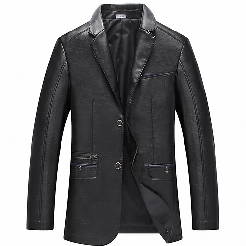 

Men's Faux Leather Jacket Warm Daily Wear Going out Office & Career Single Breasted Turndown Stylish Warm Ups Traditional / Classic Jacket Outerwear Solid / Plain Color Pocket Button-Down Wine Black
