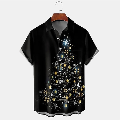 

Men's Shirt Tree Graphic Prints Ugly Christmas Turndown Black 3D Print Christmas Street Short Sleeves Button-Down Print Clothing Apparel Tropical Designer Casual Hawaiian