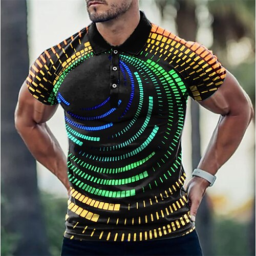 

Men's Polo Shirt Golf Shirt Optical Illusion Graphic Prints Turndown Yellow 3D Print Outdoor Street Short Sleeves Button-Down Print Clothing Apparel Fashion Designer Casual Breathable