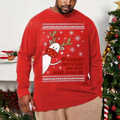 

Men's Plus Size T shirt Tee Big and Tall Graphic Crew Neck Long Sleeve Spring & Fall Basic Fashion Streetwear Comfortable Casual Sports Tops