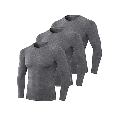

Men's Compression Shirt 3 Pack Long Sleeve Compression Clothing Athletic Athleisure Spandex Breathable Quick Dry Lightweight Fitness Gym Workout Running Sportswear Activewear Solid Colored Black