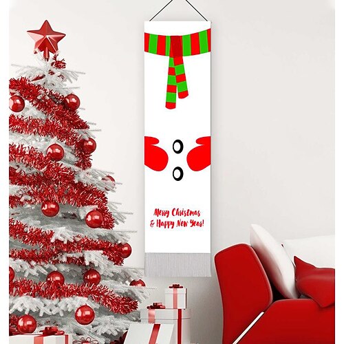 

Christmas Woven Tapestry Photography Background Snowman Room Decoration Christmas Series Hanging Cloth Wall Covering Background Cloth Living Room Decoration Bedside Tapestry 32.5x130cm(13x52inch)