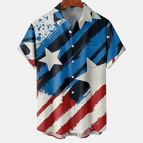 

Men's Shirt Graphic Prints National Flag Turndown Blue 3D Print Outdoor Street Short Sleeves Button-Down Print Clothing Apparel Tropical Designer Casual Hawaiian