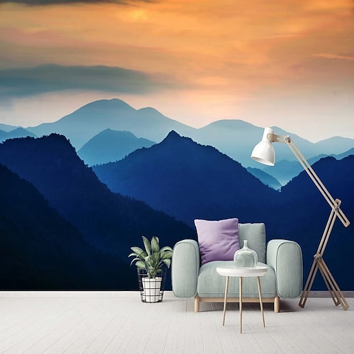 

Landscape Wallpaper Mural Sunset Mountain Wall Covering Sticker Peel and Stick Removable PVC/Vinyl Material Self Adhesive/Adhesive Required Wall Decor for Living Room Kitchen Bathroom