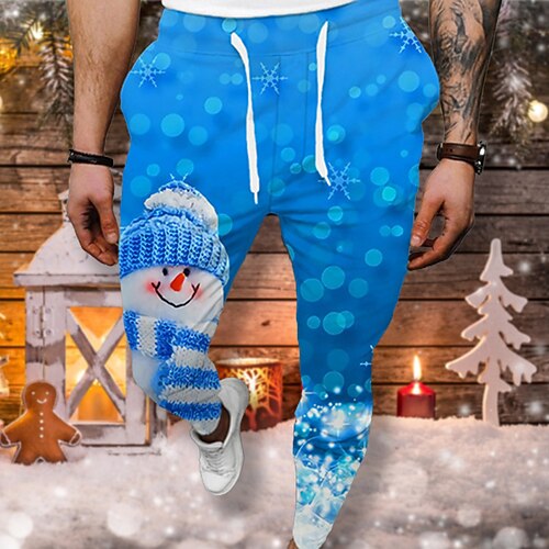 

Men's Joggers Trousers Casual Pants Drawstring Elastic Waist 3D Print Graphic Prints Snowflake Christmas Comfort Casual Daily Streetwear Basic Fashion Blue Red Micro-elastic