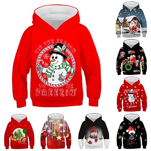 

Kids Boys Christmas Hoodie Pullover Santa Claus Elk Christmas Tree Long Sleeve Children Top Christmas Gifts Cotton Hoodie Active Fashion Blue Yellow Wine Winter 7-13 Years