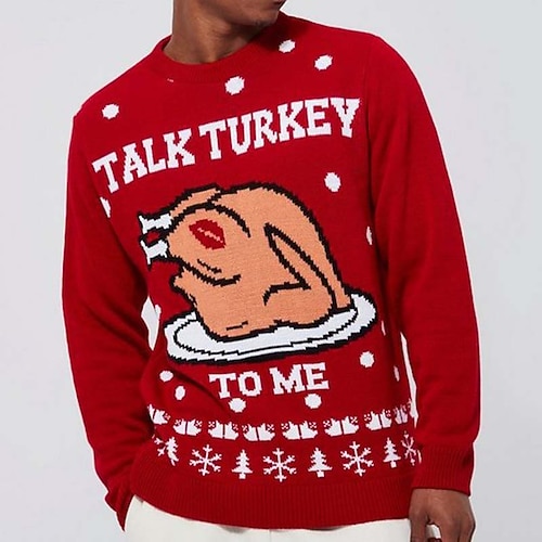 

Men's Sweater Ugly Christmas Sweater Pullover Sweater Jumper Ribbed Knit Cropped Knitted Letter Crew Neck Keep Warm Modern Contemporary Christmas Work Clothing Apparel Fall & Winter Red S M L