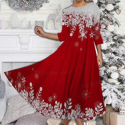 

Women's Casual Dress Swing Dress Midi Dress Green Black Blue 3/4 Length Sleeve Christmas Tree Ruched Winter Fall Spring Crew Neck Fashion Christmas Daily Weekend 2022 S M L XL XXL 3XL