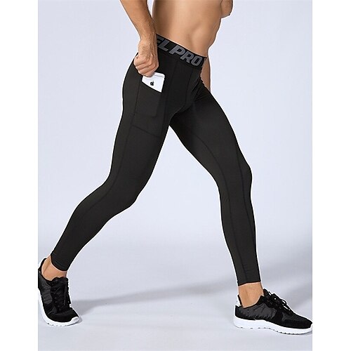 

Men's Running Tights Leggings Compression Pants with Phone Pocket Base Layer Athletic Winter Spandex Breathable Quick Dry Sweat wicking Fitness Gym Workout Running Sportswear Activewear Solid Colored