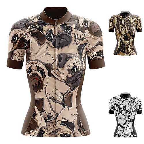 

Women's Cycling Jersey Short Sleeve Bike Top with 3 Rear Pockets Mountain Bike MTB Road Bike Cycling Breathable Quick Dry Moisture Wicking Reflective Strips Khaki Coffee White Dog Spandex Sports