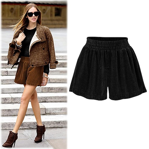 

Women's Shorts Corduroy Black Dark Green khaki Casual Casual Daily Short Soft Solid Colored M L XL 2XL 3XL