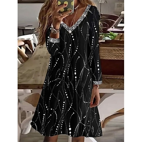 

Women's Casual Dress T Shirt Dress Tee Dress Mini Dress Black Long Sleeve Ombre Print Winter Fall Spring V Neck Fashion Daily 2022 S M L XL XXL 3XL