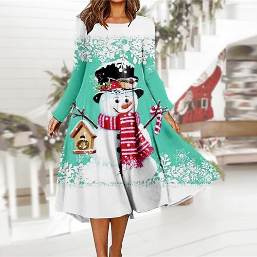 

Women's Casual Dress Shift Dress Midi Dress Midi Dress Blue Red Light Blue 3/4 Length Sleeve Elk Ruched Winter Fall Spring Crew Neck Fashion Christmas Daily 2022 S M L XL XXL 3XL