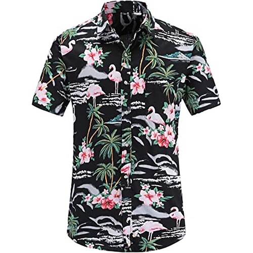 

Men's Shirt Floral Graphic Prints Turndown Black Blue Red Light Blue White 3D Print Outdoor Street Short Sleeves Button-Down Print Clothing Apparel Tropical Designer Casual Hawaiian