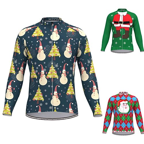 

Men's Cycling Jersey Long Sleeve Bike Jersey Top with 3 Rear Pockets Ugly Christmas Funny Mountain Bike MTB Road Bike Cycling Breathable Quick Dry Moisture Wicking Reflective Strips Dark Navy